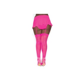Bas nylon rose néon coutures grande taille pour jarretelles 